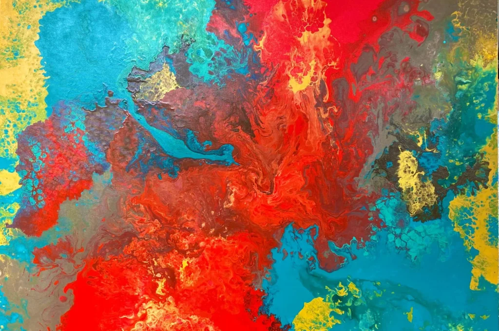 Pintura-abstrata-de-Dani Fontenelle-tecnica-de-derramamento- organico-arte-contemporanea-para- colecionadores
