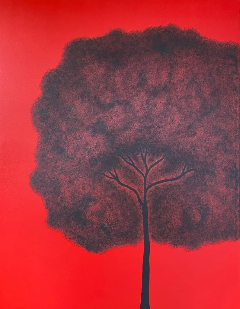 Pintura-abstrata-vermelha-de-Dani Fontenelle-tecnica-de-derramamento- organico-arte-contemporanea-para- colecionadores