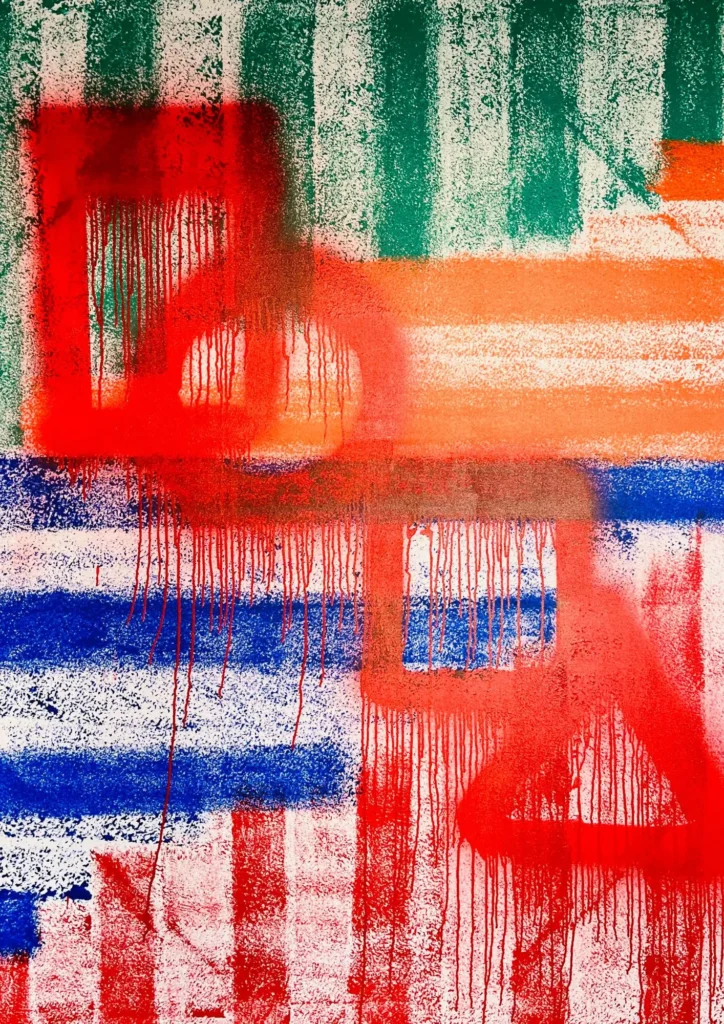 Pintura-abstrata-vermelha-de-Dani Fontenelle-tecnica-de-derramamento- organico-arte-contemporanea-para- colecionadores