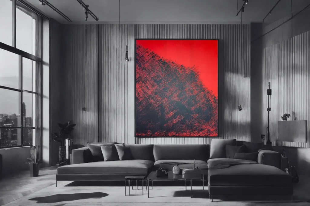 Pintura-abstrata-vermelha-de-Dani Fontenelle-tecnica-de-derramamento- organico-arte-contemporanea-para- colecionadores