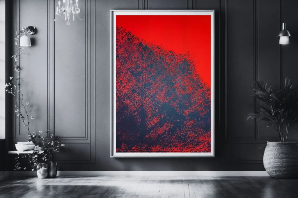 Pintura-abstrata-vermelha-de-Dani Fontenelle-tecnica-de-derramamento- organico-arte-contemporanea-para- colecionadores