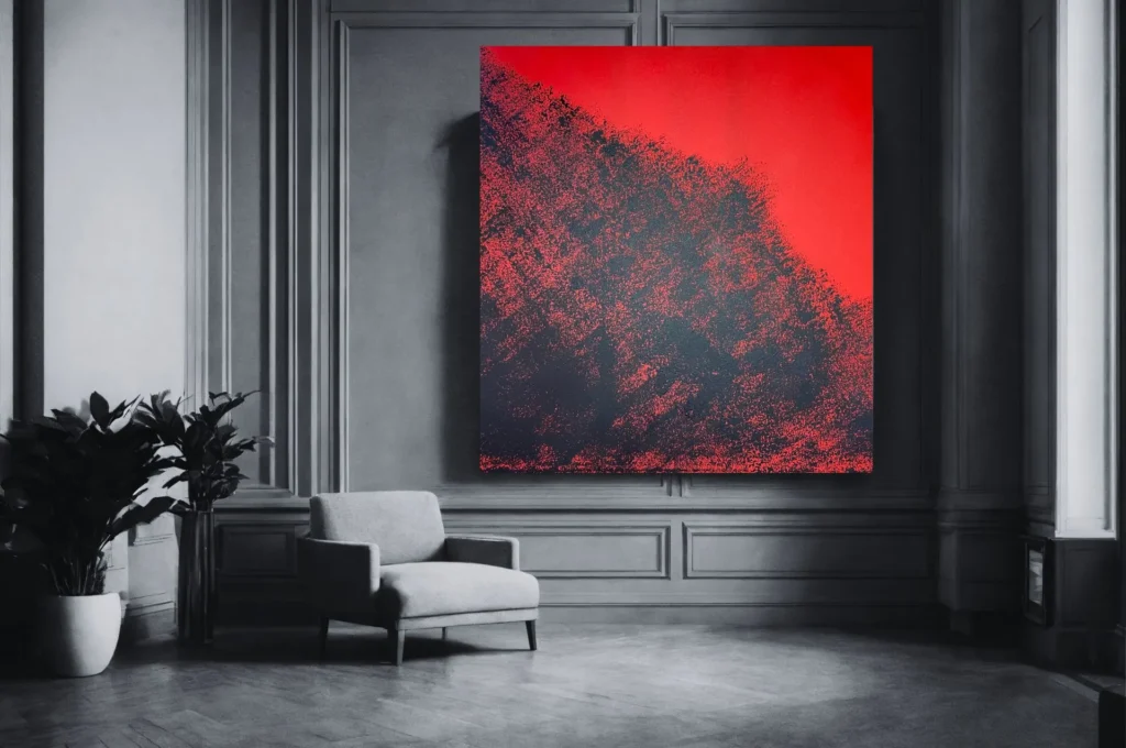 Pintura-abstrata-vermelha-de-Dani Fontenelle-tecnica-de-derramamento- organico-arte-contemporanea-para- colecionadores