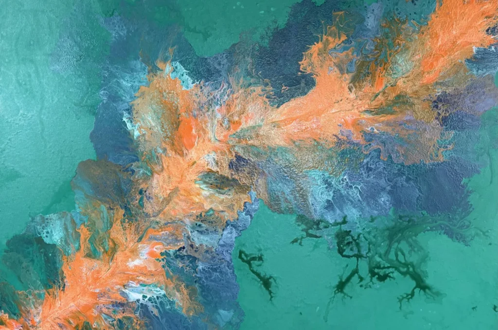 Pintura-abstrata-de-Dani Fontenelle-tecnica-de-derramamento- organico-arte-contemporanea-para- colecionadores